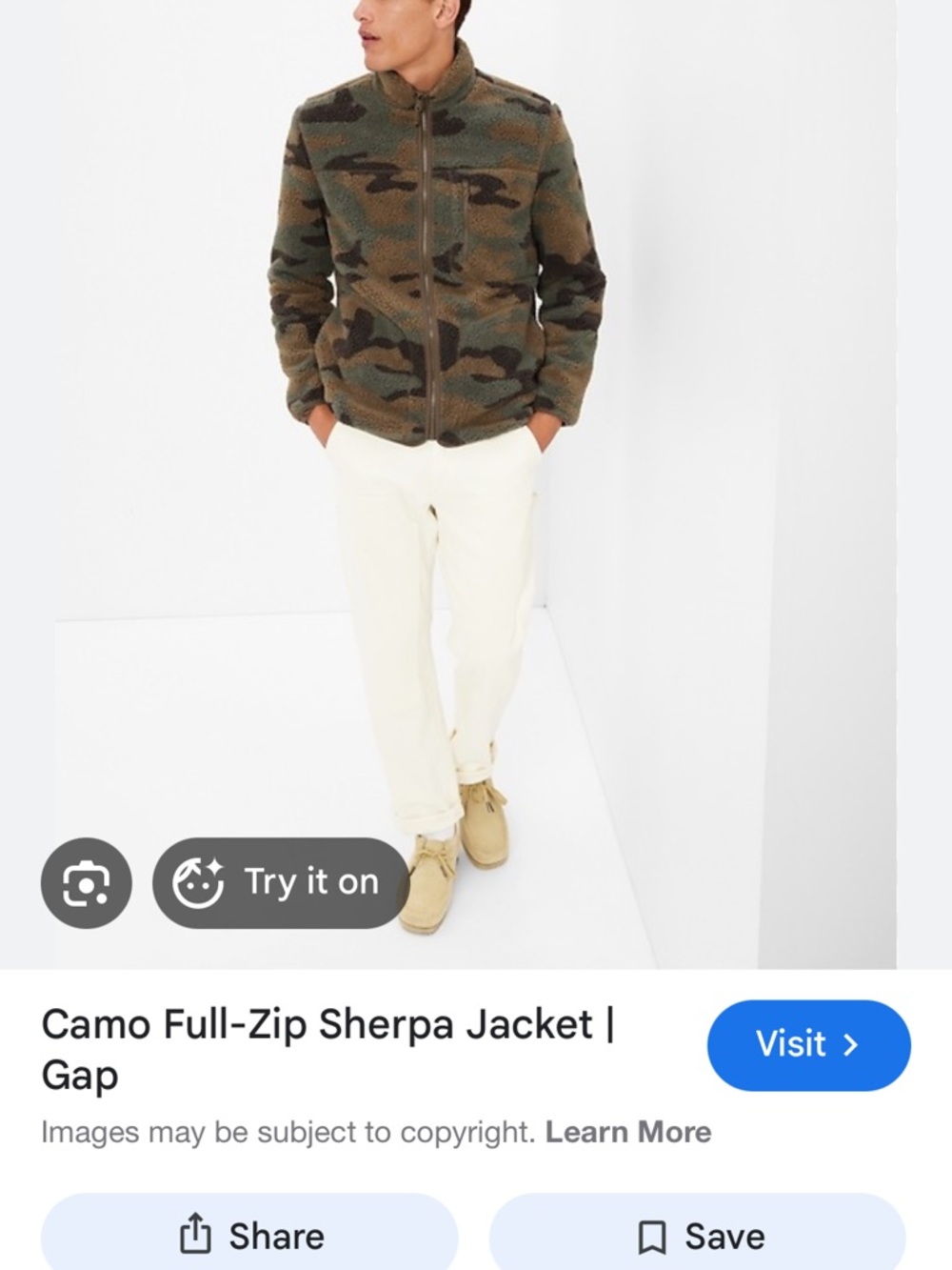 NWT Gap Camo Full-Zip Sherpa Jacket Men's size Medium